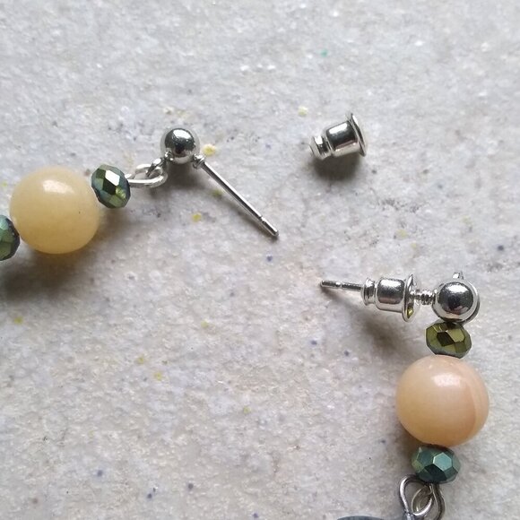 Dark Green Moss Agate Moons + Citrine Beads ~ Unique & Handmade Dangle Earrings - Picture 10 of 12